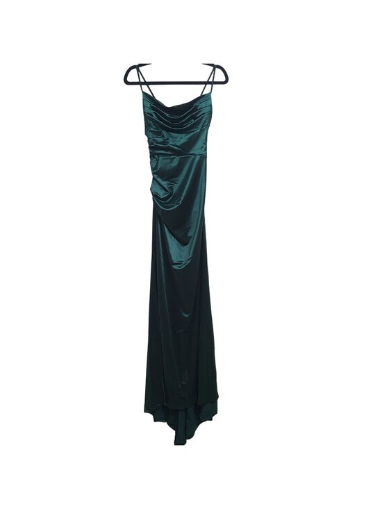 None Dresses & Skirts - NEW B Darlin Green Satin Ruched Maxi Dress Spaghetti Straps Lace-Up Back Sz 5/6